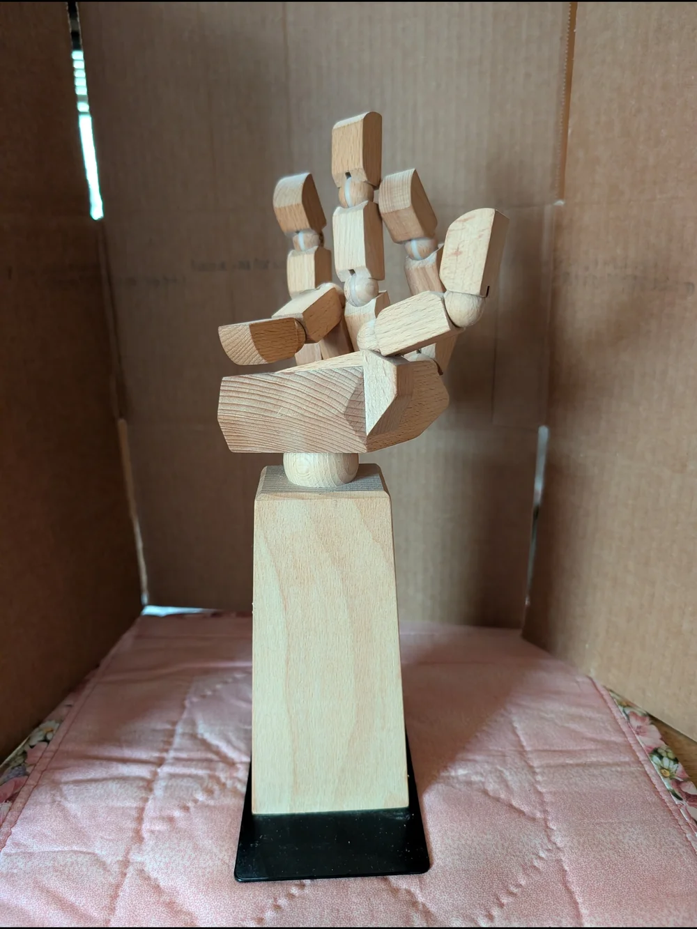 IKEA Natural Wood Articulated Hand Sculpture with Black Base